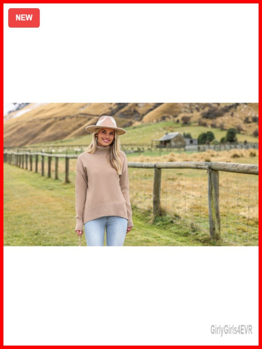 Turtleneck Sweater Chunky Knitted Pullover Oversized High Low Hem - Picture 4 of 4